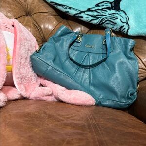 Coach Ashley Teal Blue Leather Satchel Bag